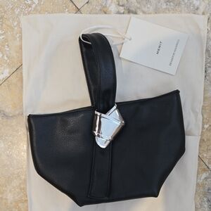 Black Leather Handbag with Silver Accent